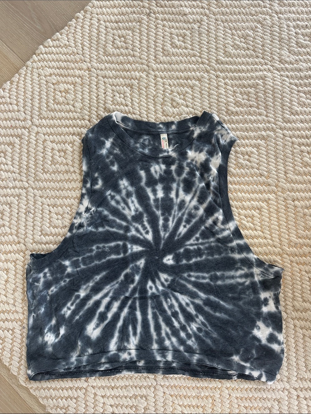 FP Movement by Free People Navy & White Tie-Dye Crop Tank